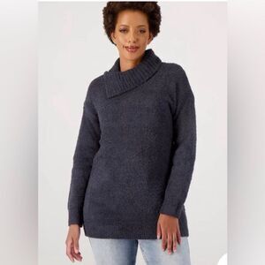 Barefoot Dreams CozyChic Cowl Neck Tunic Sweater Grey Blue Oversized Size Large